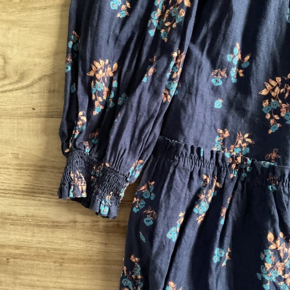 Free People Petit Fours Mini Dress Blue Floral Tiered Cutout Back Medium - Picture 3 of 7